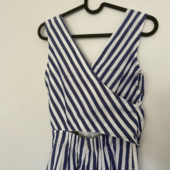 J. Crew Blue and White Striped Wrap Jumpsuit - Picture 10 of 13
